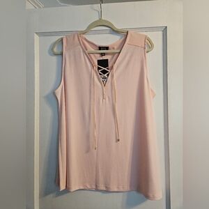 🆕️Jones New York Pink Lace Up Front Relaxed Tank Blouse